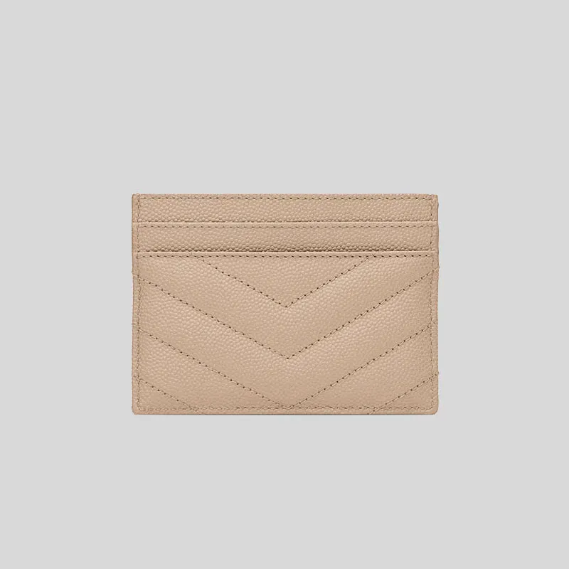 SAINT LAURENT YSL Cassandre Matelasse Card Case In Grain De Poudre Embossed Leather Dark Beige RB-423291
