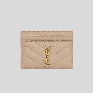 SAINT LAURENT YSL Cassandre Matelasse Card Case In Grain De Poudre Embossed Leather Dark Beige RB-423291