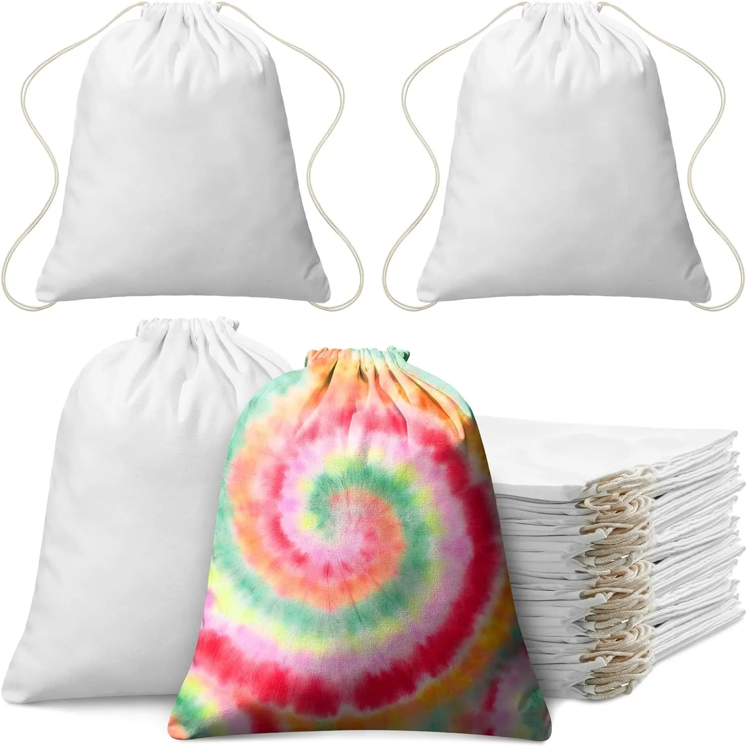 Saintrygo 100 Pcs Tie Dye Bags Cotton Drawstring Bags Sublimation Blank Backpack Drawstring Tote Items to Tie Dye