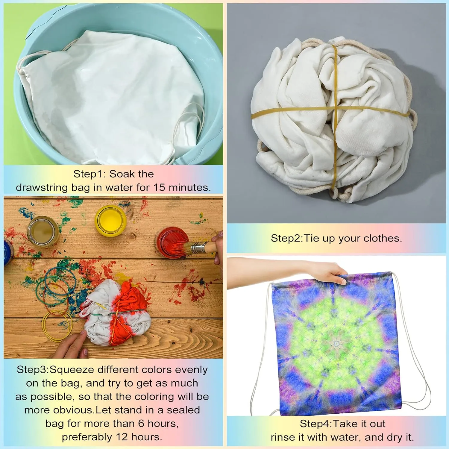 Saintrygo 100 Pcs Tie Dye Bags Cotton Drawstring Bags Sublimation Blank Backpack Drawstring Tote Items to Tie Dye