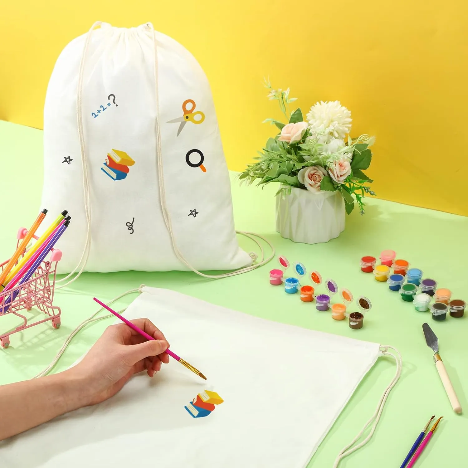 Saintrygo 100 Pcs Tie Dye Bags Cotton Drawstring Bags Sublimation Blank Backpack Drawstring Tote Items to Tie Dye