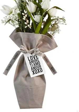Santa Barbara Design Studio Flower Bouquet Bag Wedding Collection - Waterproof Lined 100% Cotton Canvas Reusable Floral Arrangement Supplies, 17 x 11-Inch, XOXO
