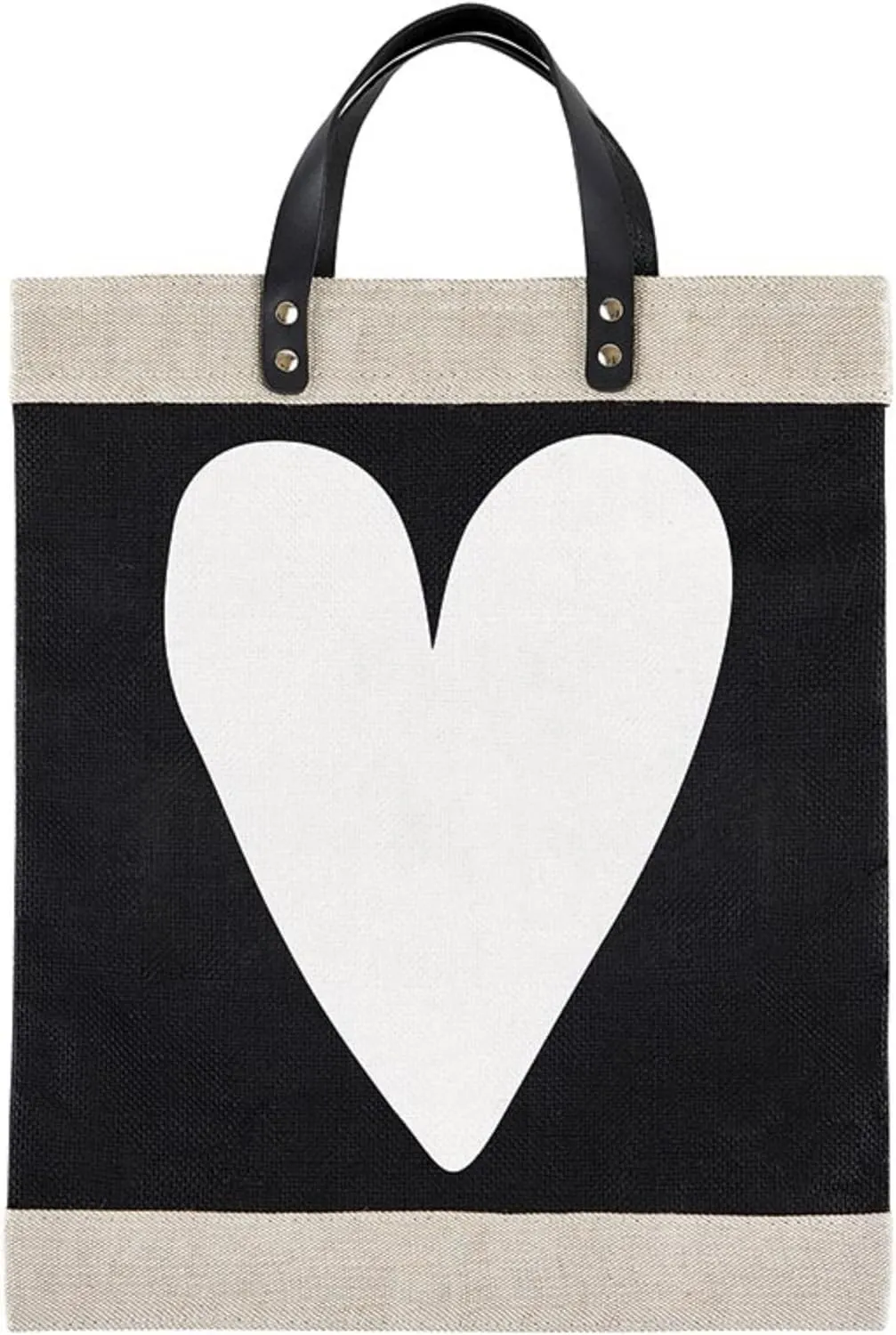 Santa Barbara Design Studio Jute Tote Bag For Women Burlap Farmer's Market Shopping Tote with Genuine Leather Handles and Waterproof Lining, 13" W x 18" H x 8" D, White Heart