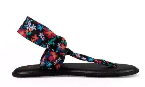 Sanuk Black Waikiki Floral Lil Yoga Sling Ella Prints KIds Sandals 1090940YBW