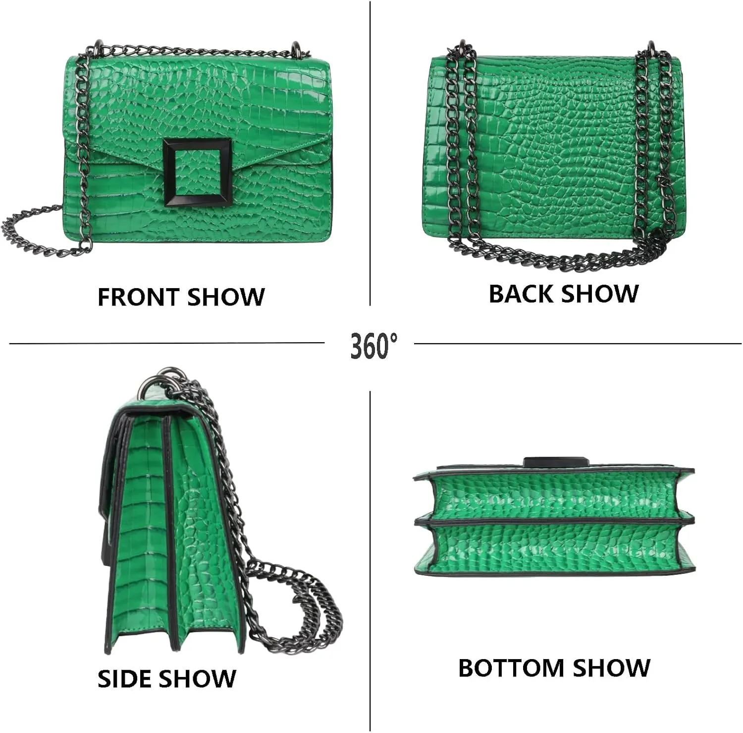 Satchel Crossbody Bag for Women - Crocodile Print Shoulder Purse Luxury PU Leather Handbags With Chain Straps