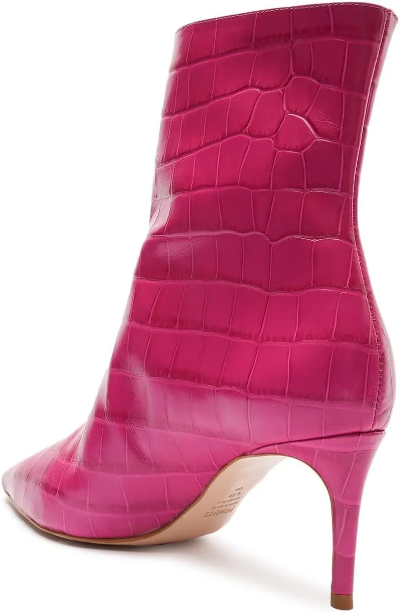 SCHUTZ Van Nude Leather Bootie Pointed Toe Crocodile Embossed Ankle Dress Boots, 7.5
