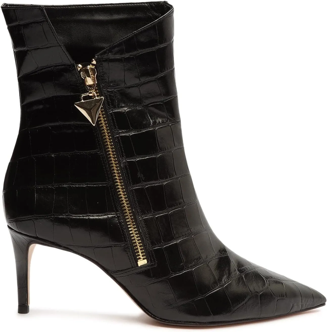 SCHUTZ Van Nude Leather Bootie Pointed Toe Crocodile Embossed Ankle Dress Boots, 7.5