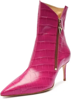 SCHUTZ Van Nude Leather Bootie Pointed Toe Crocodile Embossed Ankle Dress Boots, 7.5