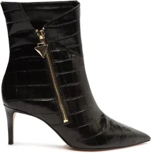 SCHUTZ Van Nude Leather Bootie Pointed Toe Crocodile Embossed Ankle Dress Boots, 7.5