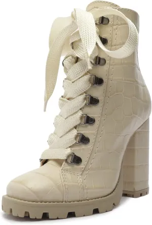 SCHUTZ Women's Zhara Lace Up Ankle Boot, Eggshell, Size 6