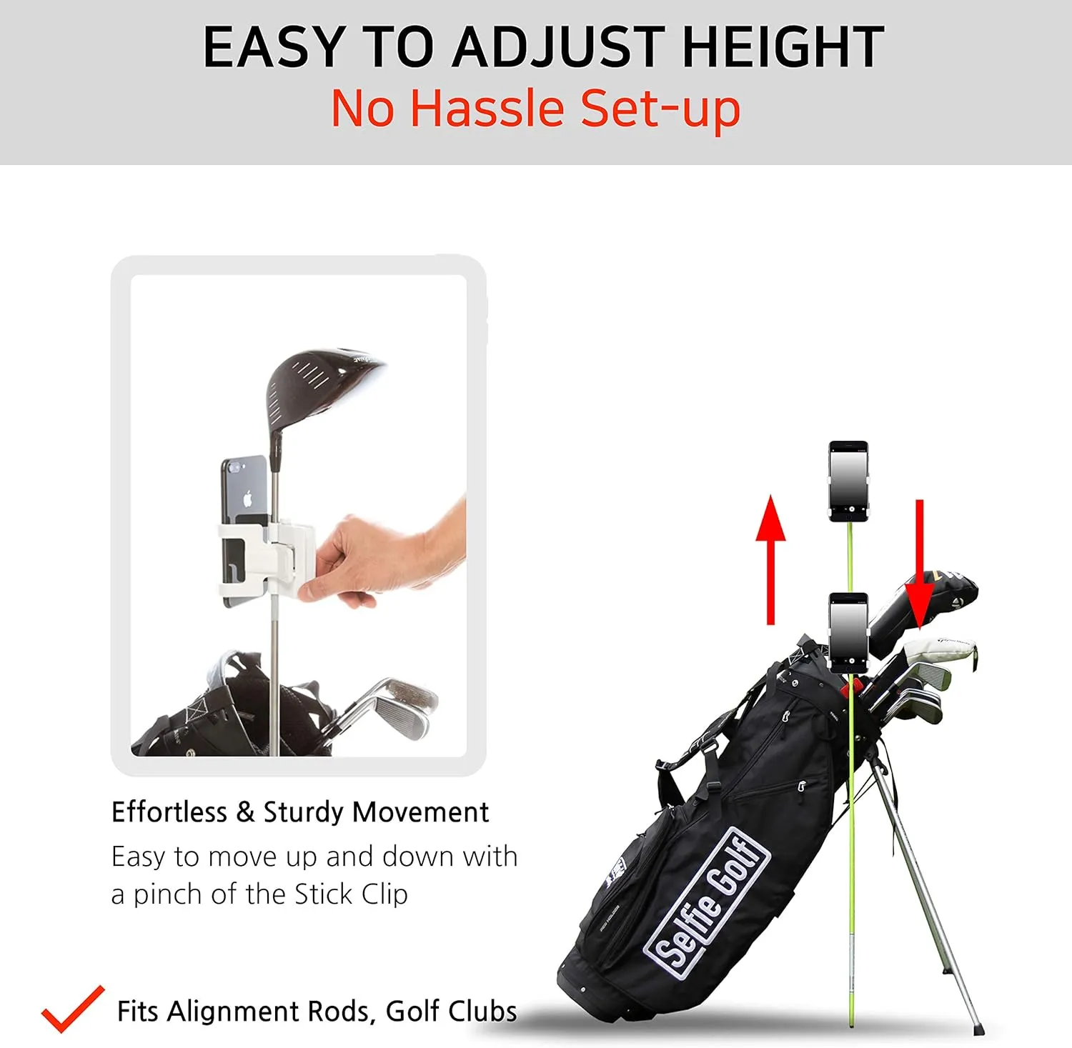 SelfieGOLF Record Golf Swing - Cell Phone Holder Golf Analyzer Accessories | Winner of The PGA Best Product | Selfie Putting Training Aids Works with Any Golf Bag and Alignment Stick