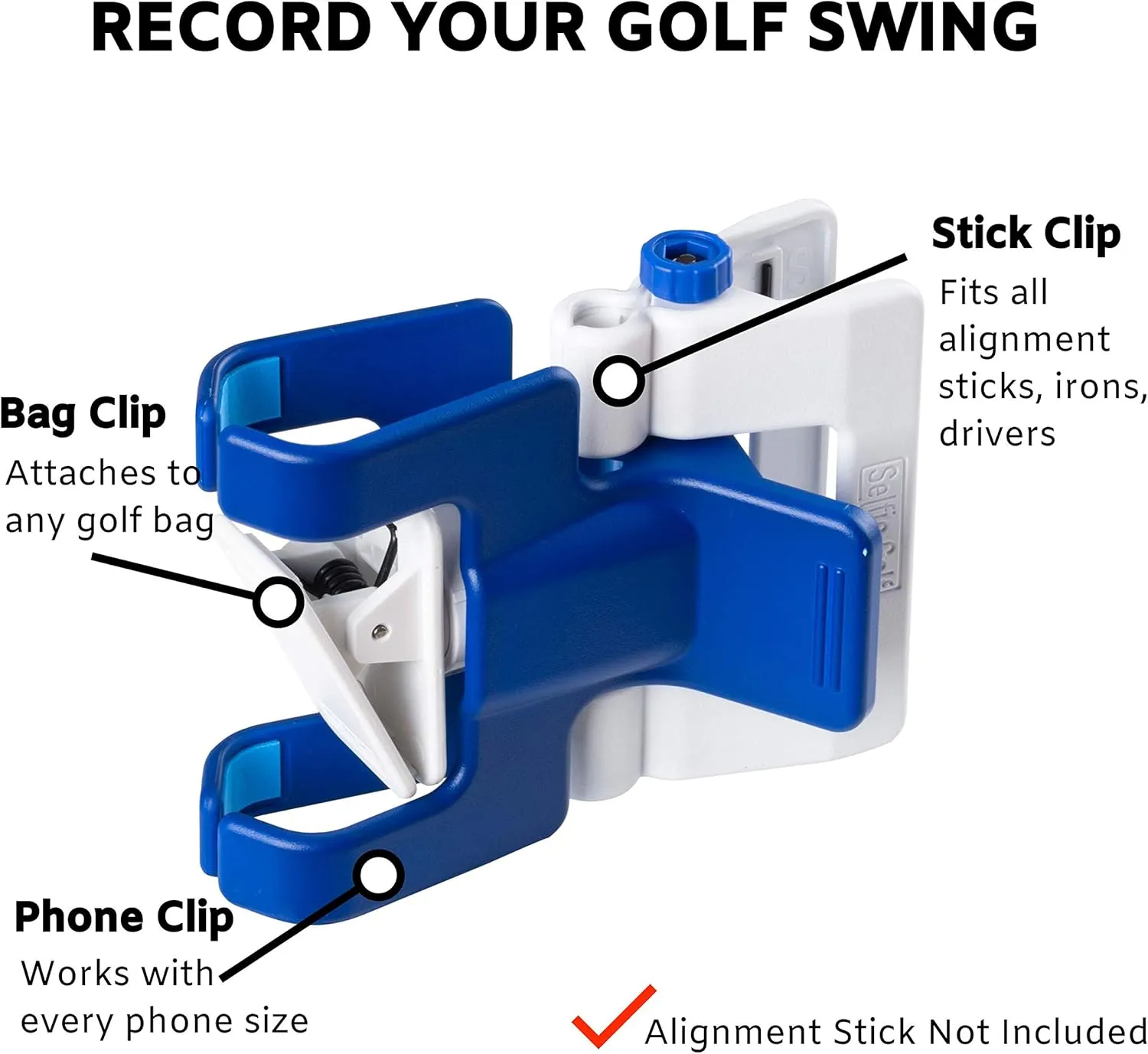SelfieGOLF Record Golf Swing - Cell Phone Holder Golf Analyzer Accessories | Winner of The PGA Best Product | Selfie Putting Training Aids Works with Any Golf Bag and Alignment Stick