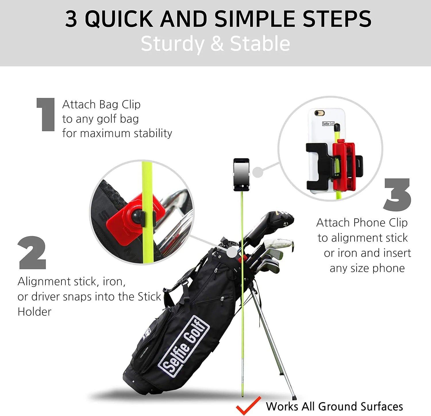 SelfieGOLF Record Golf Swing - Cell Phone Holder Golf Analyzer Accessories | Winner of The PGA Best Product | Selfie Putting Training Aids Works with Any Golf Bag and Alignment Stick