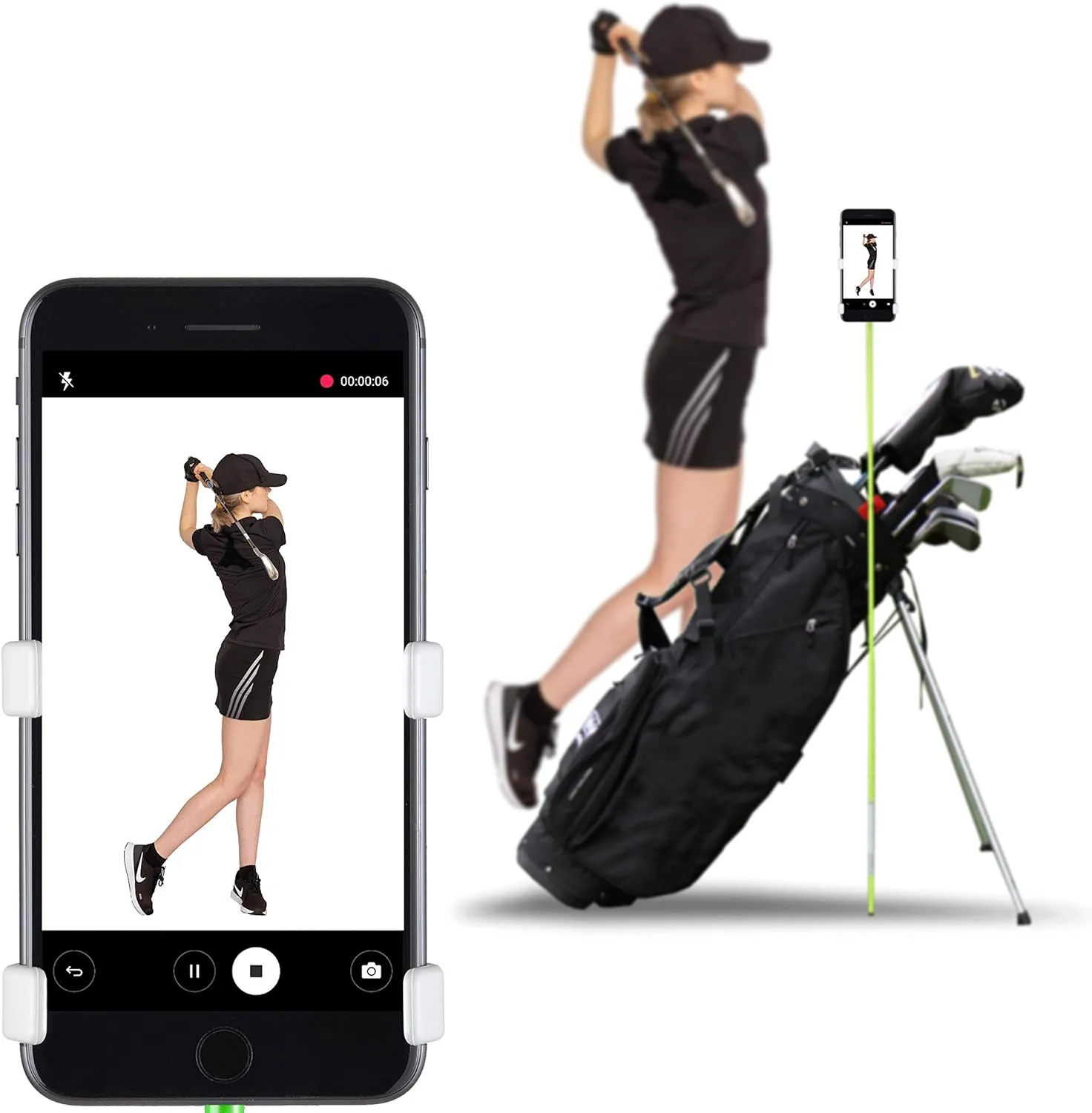 SelfieGOLF Record Golf Swing - Cell Phone Holder Golf Analyzer Accessories | Winner of The PGA Best Product | Selfie Putting Training Aids Works with Any Golf Bag and Alignment Stick