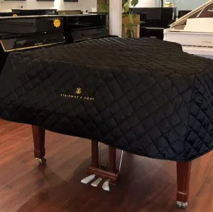 SheetMusicNorthwest Steinway Model O Piano Cover with Embroidery 5'10.5 Inch -Quilted Black Nylon Side Splits