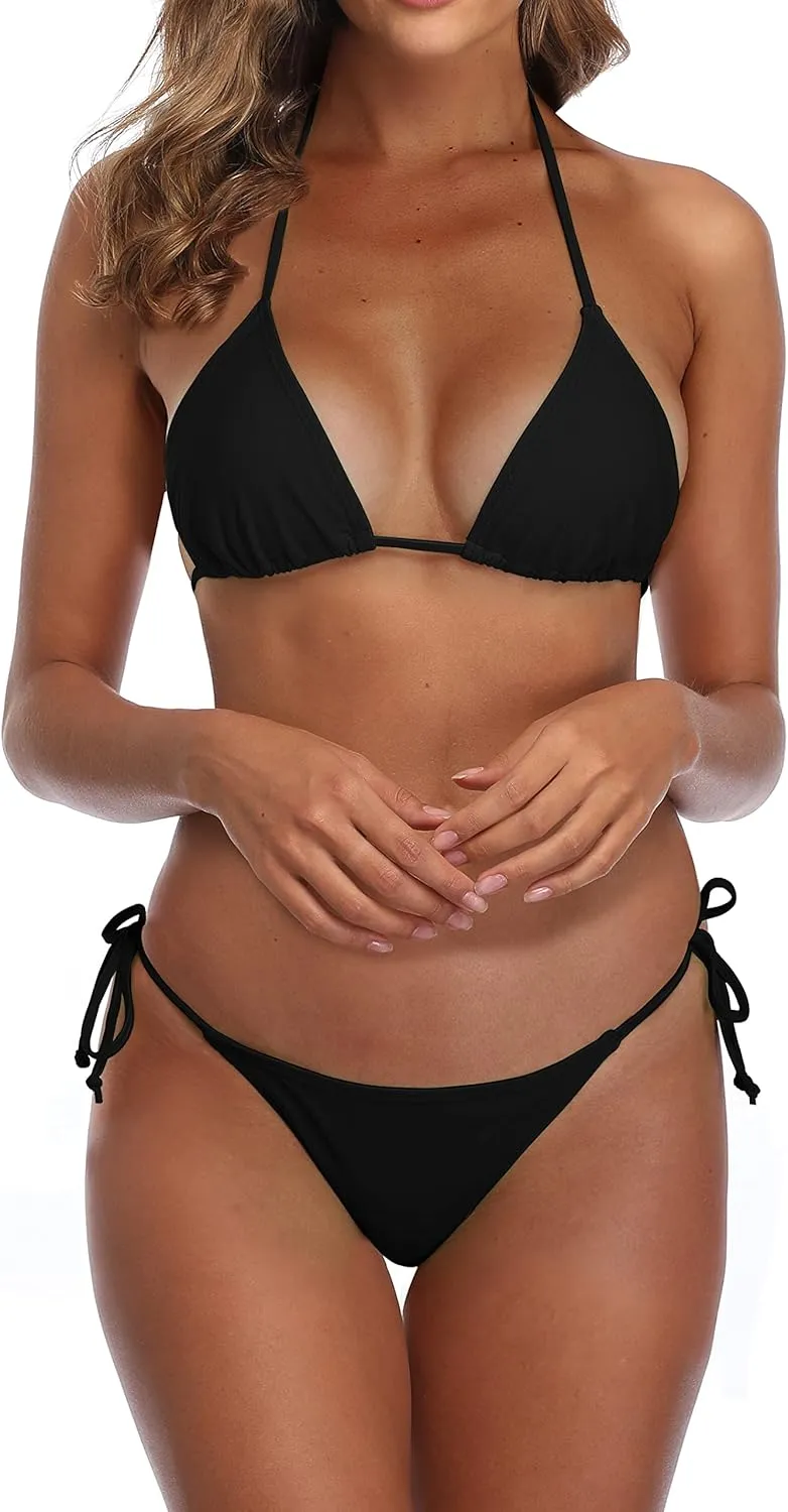 SHERRYLO Thong Bikini Swimsuit for Women Black Brazilian String Bikinis Bathing Suit Triangle Top Bathing Suits Swimsuits