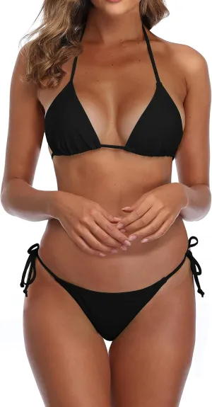SHERRYLO Thong Bikini Swimsuit for Women Black Brazilian String Bikinis Bathing Suit Triangle Top Bathing Suits Swimsuits