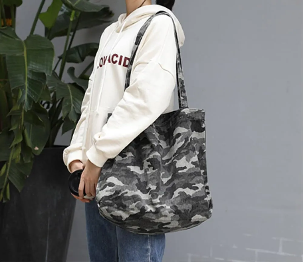 Shoulder Bag for Women Large Carry Handles Cute Camouflage Sling Tote Boho with Cosmetics Makeup Bag