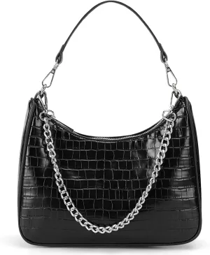 Shoulder Bags for Women, Trendy Crocodile Handbag Purses, Women’s Leather Crossbody Bag with Adjustable Straps/Chain