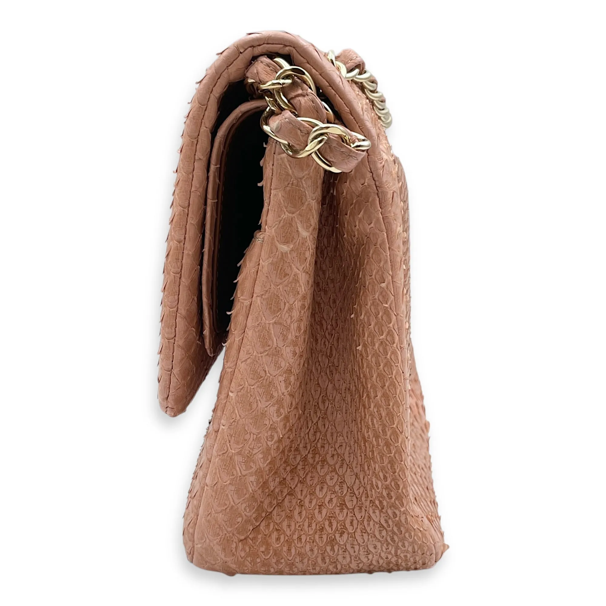 Shoulder hardware Gold Bag Jumbo Great price in High-tech-enabled Python Leather, Pink Double Flap Classic