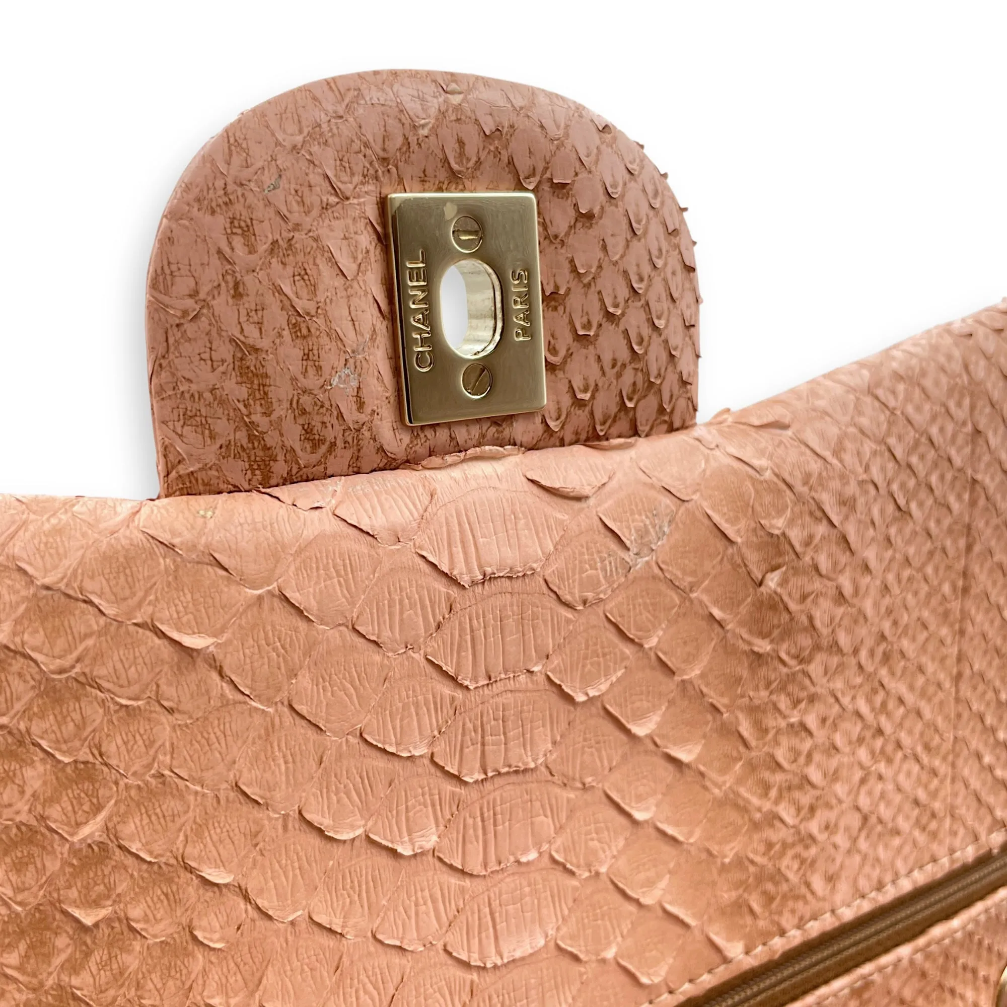 Shoulder hardware Gold Bag Jumbo Great price in High-tech-enabled Python Leather, Pink Double Flap Classic