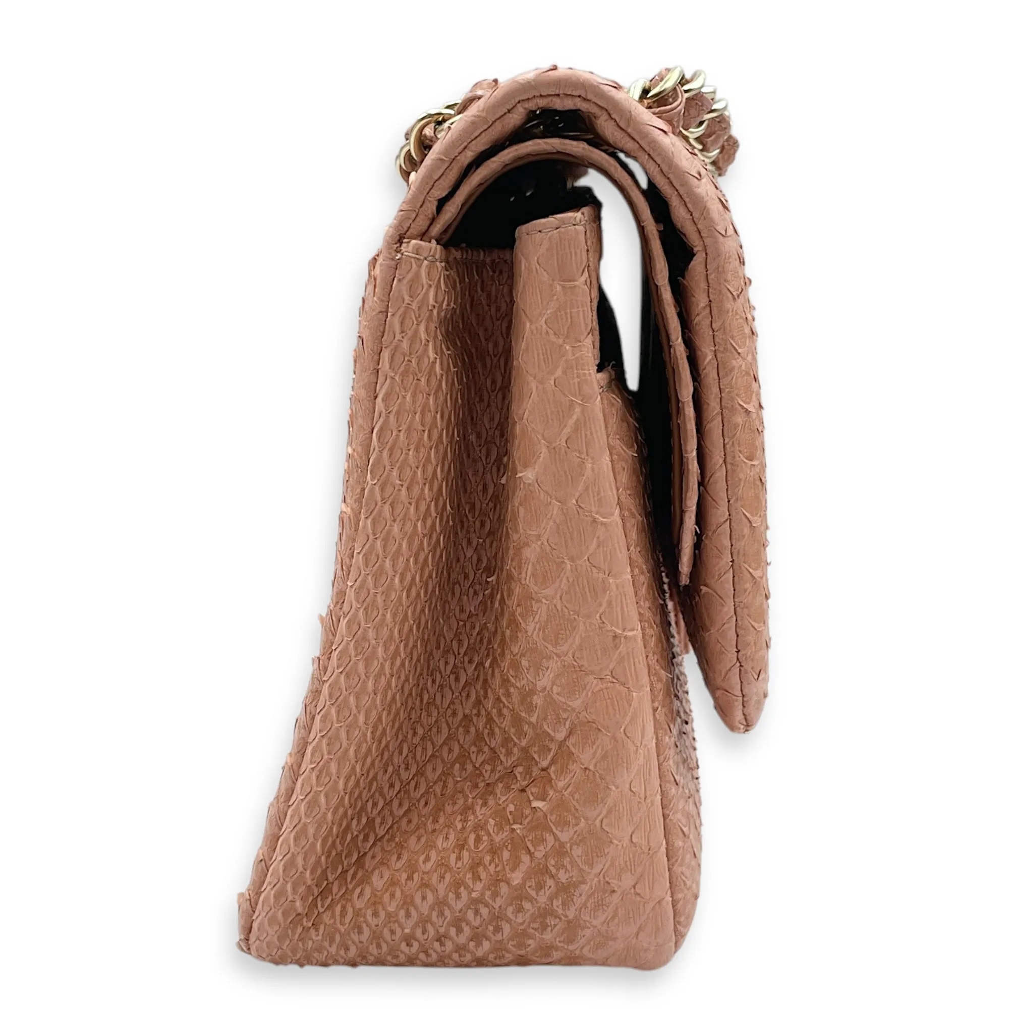 Shoulder hardware Gold Bag Jumbo Great price in High-tech-enabled Python Leather, Pink Double Flap Classic