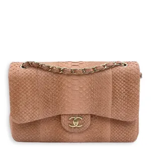 Shoulder hardware Gold Bag Jumbo Great price in High-tech-enabled Python Leather, Pink Double Flap Classic