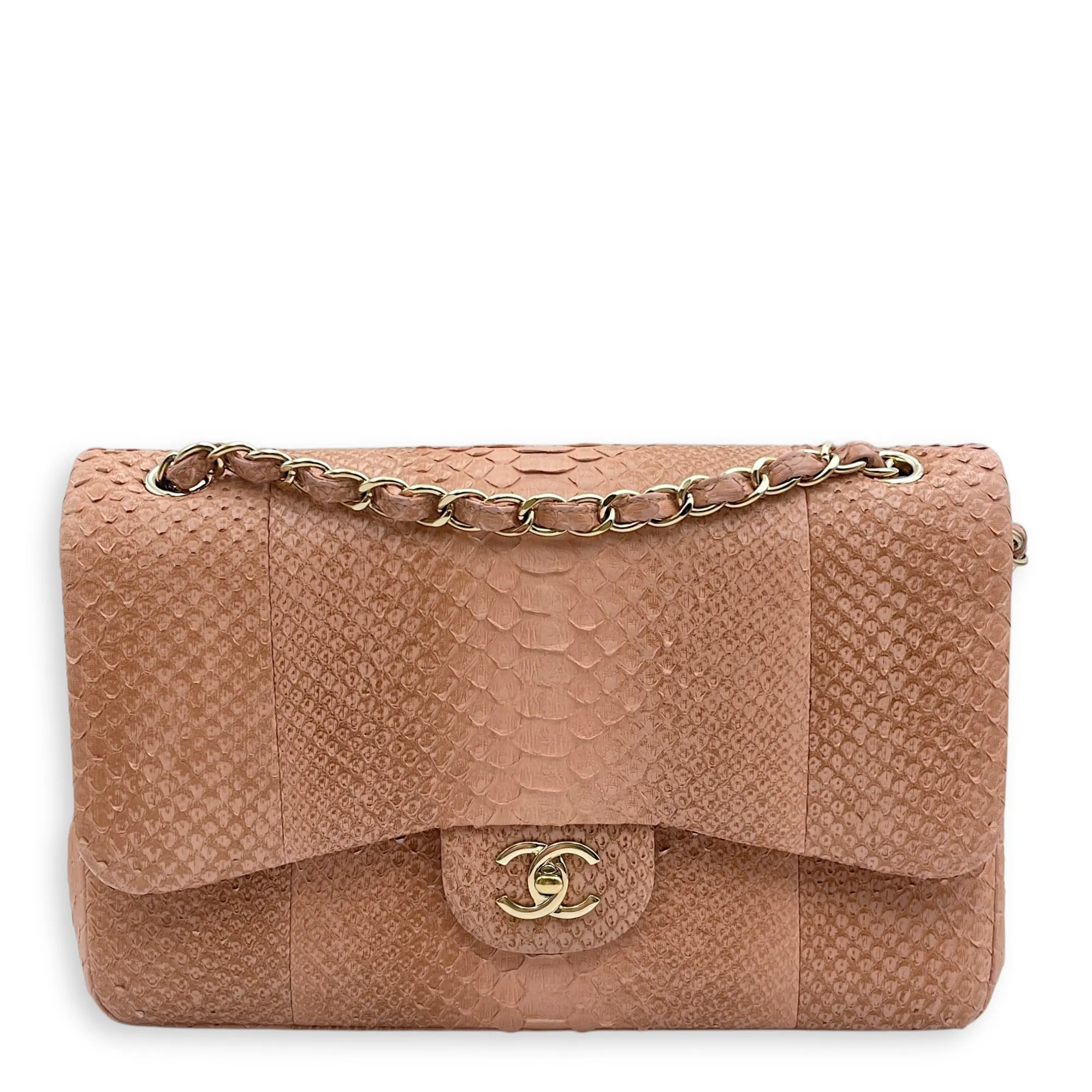 Shoulder hardware Gold Bag Jumbo Great price in High-tech-enabled Python Leather, Pink Double Flap Classic