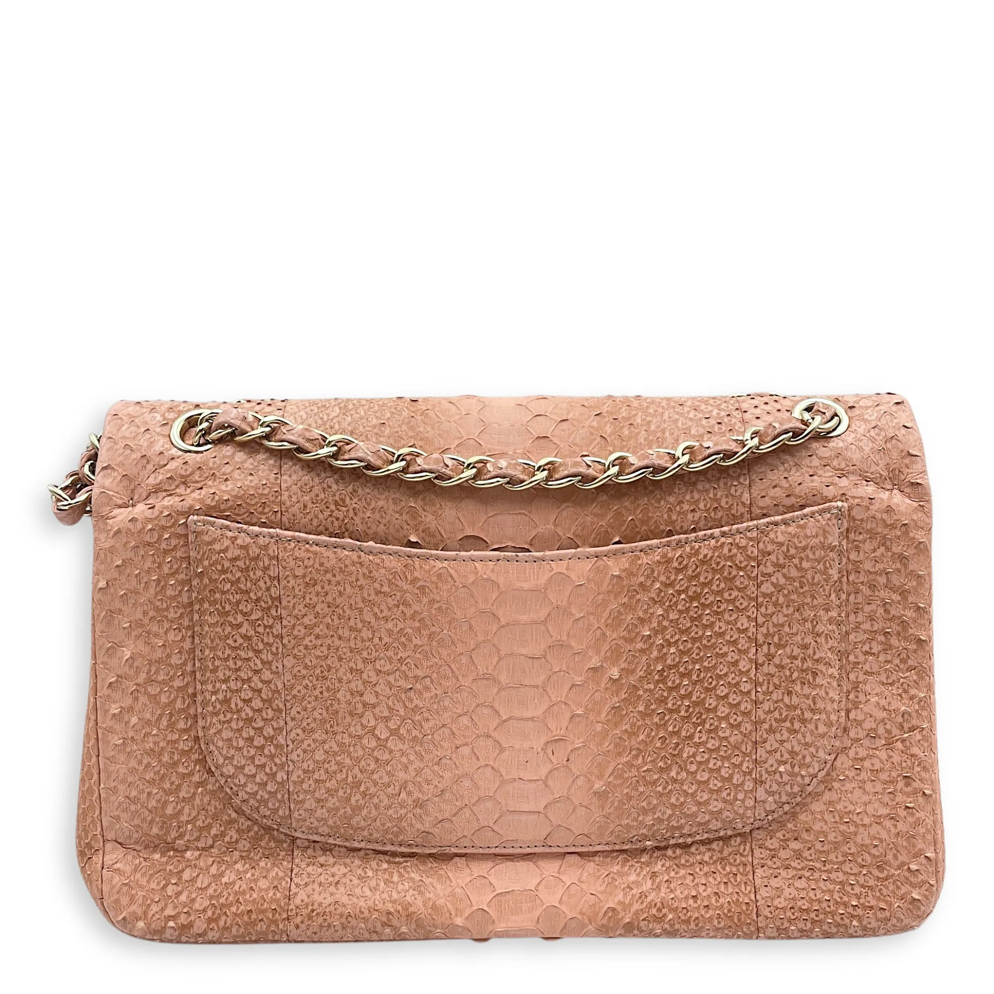 Shoulder hardware Gold Bag Jumbo Great price in High-tech-enabled Python Leather, Pink Double Flap Classic