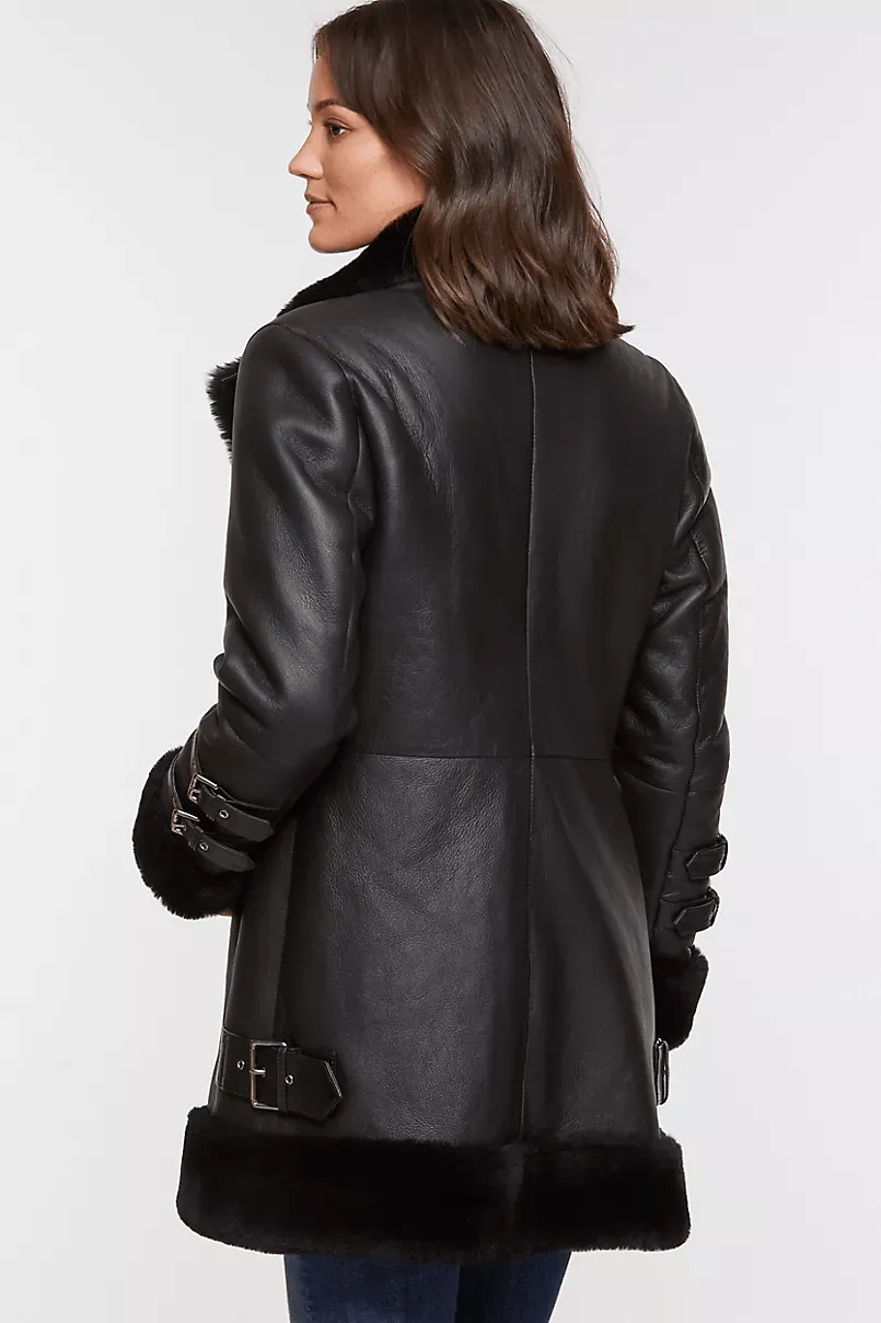 Siana Black Shearling Leather Jacket