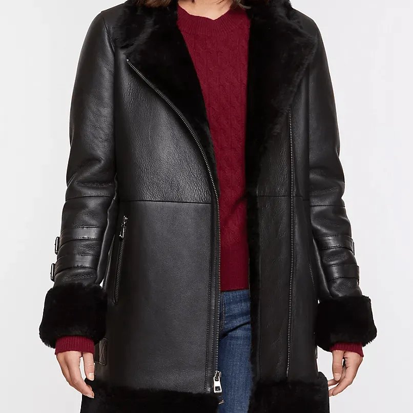 Siana Black Shearling Leather Jacket