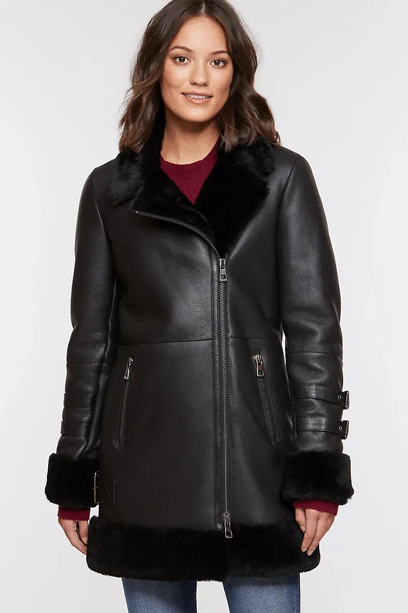 Siana Black Shearling Leather Jacket
