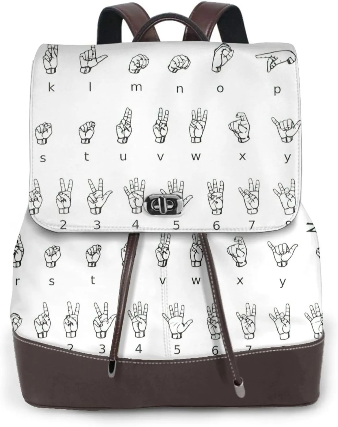 Sign Language Alphabet. Print Women's leather backpack,Ladies Travel Fashion Back Pack,Casual backpack for Work