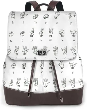 Sign Language Alphabet. Print Women's leather backpack,Ladies Travel Fashion Back Pack,Casual backpack for Work