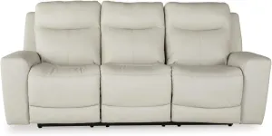 Signature Design by Ashley Mindanao Modern Leather Match Power Reclining Sofa with Adjustable Headrest and USB Ports, Light Gray
