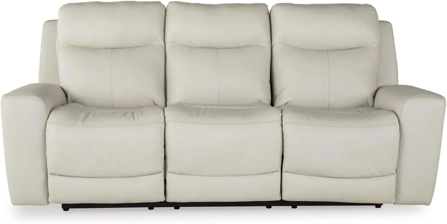Signature Design by Ashley Mindanao Modern Leather Match Power Reclining Sofa with Adjustable Headrest and USB Ports, Light Gray