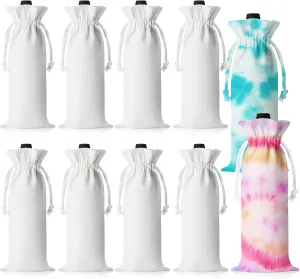 Silkfly 10 Set White Cotton Wine Bottle Bags for Tie Dye Kit, Items Things to Tie Dye, Bulk Blank Wine Bottle Gift Bags with Drawstrings for DIY Birthday Wedding Party Supplies