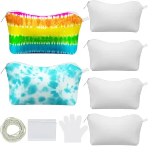 Silkfly 6 Pcs White Cotton Makeup Bags for Tie Dye Bulk Items Things to Tie Dye Kit for Large Groups White Travel Toiletry Bag Cosmetic Organizer Pouch with Zipper Party Supplies