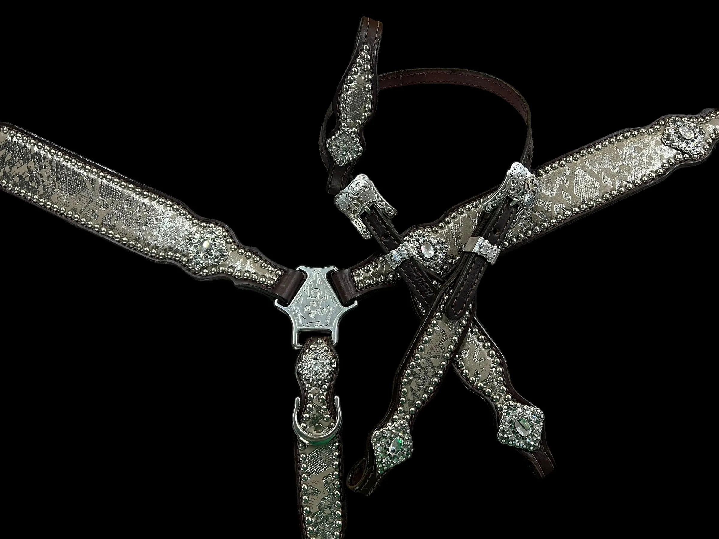 Silver snake on dark leather