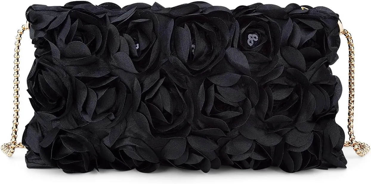Simcat Clutch Purse for Women Elegant Evening Bags in Floral Satin with Detachable Strap Small Purse for Wedding, Party, Prom