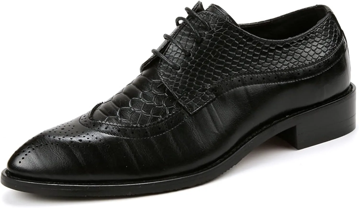Single Season Dress Oxford Shoes for Men Lace Up Brogue Embossed Crocodile Embossed Leather Low Top Rubber Sole Slip Resistant Anti-Slip Block Heel Party Very Popular Among Young People