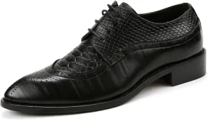 Single Season Dress Oxford Shoes for Men Lace Up Brogue Embossed Crocodile Embossed Leather Low Top Rubber Sole Slip Resistant Anti-Slip Block Heel Party Very Popular Among Young People