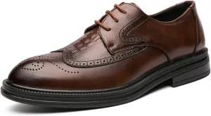 Single Season Dress Shoes for Men Lace Up Round Burnished Toe Crocodile Embossed Brogues Wingtips PU Leather Low Top Block Heel Slip Resistant Anti-Slip Non Slip Very Popular Among Young