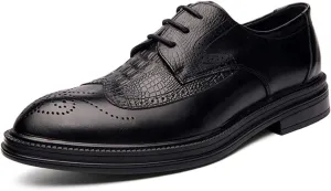 Single Season Dress Shoes for Men Lace Up Round Burnished Toe Crocodile Embossed Brogues Wingtips PU Leather Low Top Block Heel Slip Resistant Anti-Slip Non Slip Very Popular Among Young