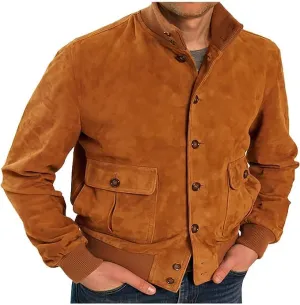 Sleek Brown Suede Leather Jacket for Men - Classic Style & Comfort