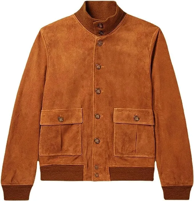 Sleek Brown Suede Leather Jacket for Men - Classic Style & Comfort