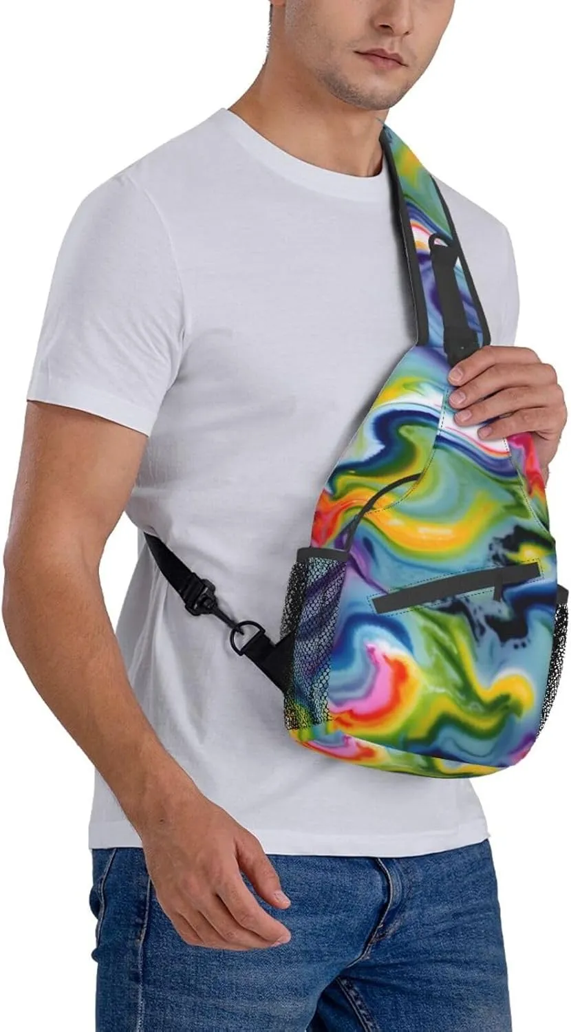 Sling Backpack,Men Cross Chest Bag Diagonally,Durable Adjustable Outdoor Cycling Travel Bag,Tie Dye Print