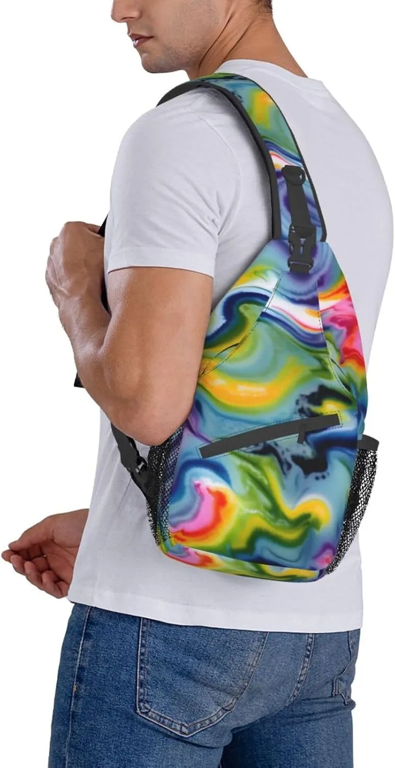 Sling Backpack,Men Cross Chest Bag Diagonally,Durable Adjustable Outdoor Cycling Travel Bag,Tie Dye Print