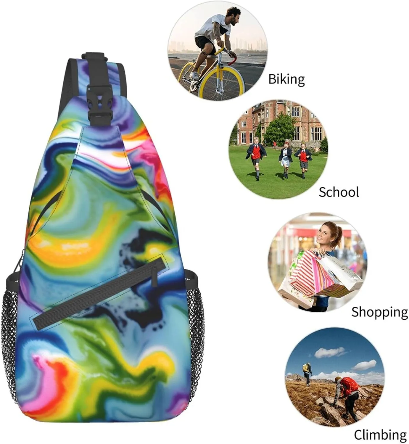 Sling Backpack,Men Cross Chest Bag Diagonally,Durable Adjustable Outdoor Cycling Travel Bag,Tie Dye Print