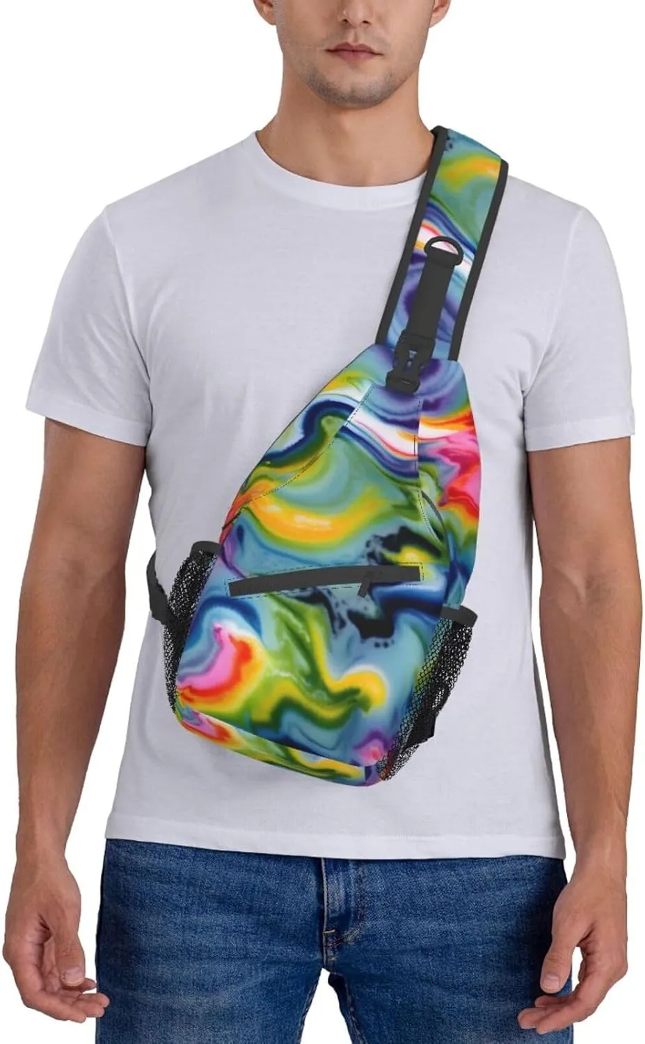 Sling Backpack,Men Cross Chest Bag Diagonally,Durable Adjustable Outdoor Cycling Travel Bag,Tie Dye Print